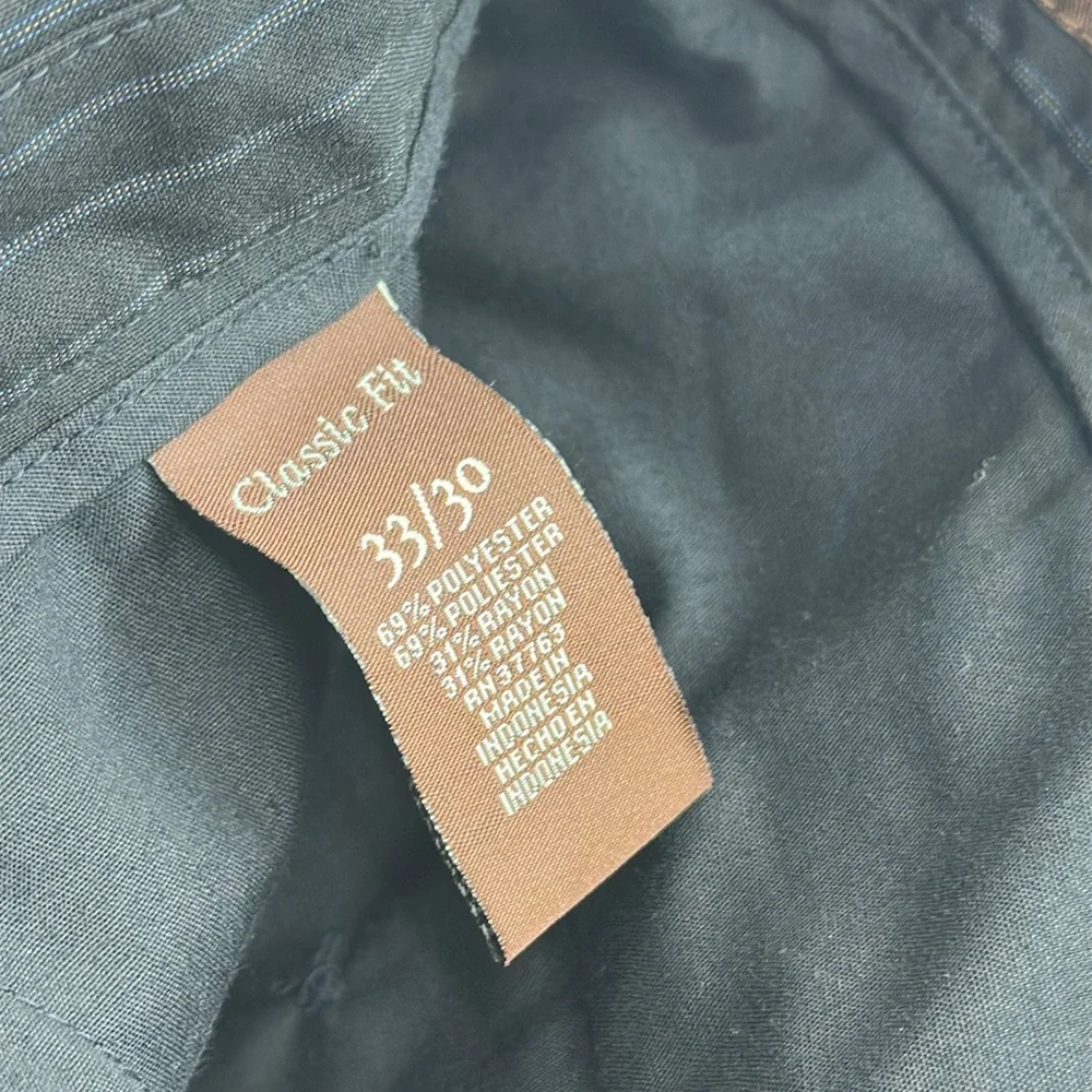 Perry Ellis Black Pinstripe 4 Pocket Flat Front Straight Dress Pants Men 33 x 30
